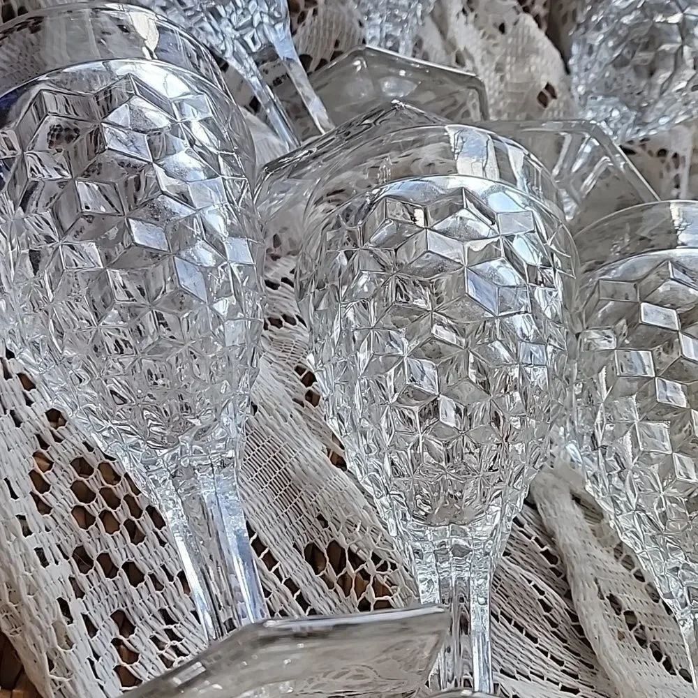 6 Fostoria Vintage Set Of Fostoria Glasses Cubist Hexagon Footed
